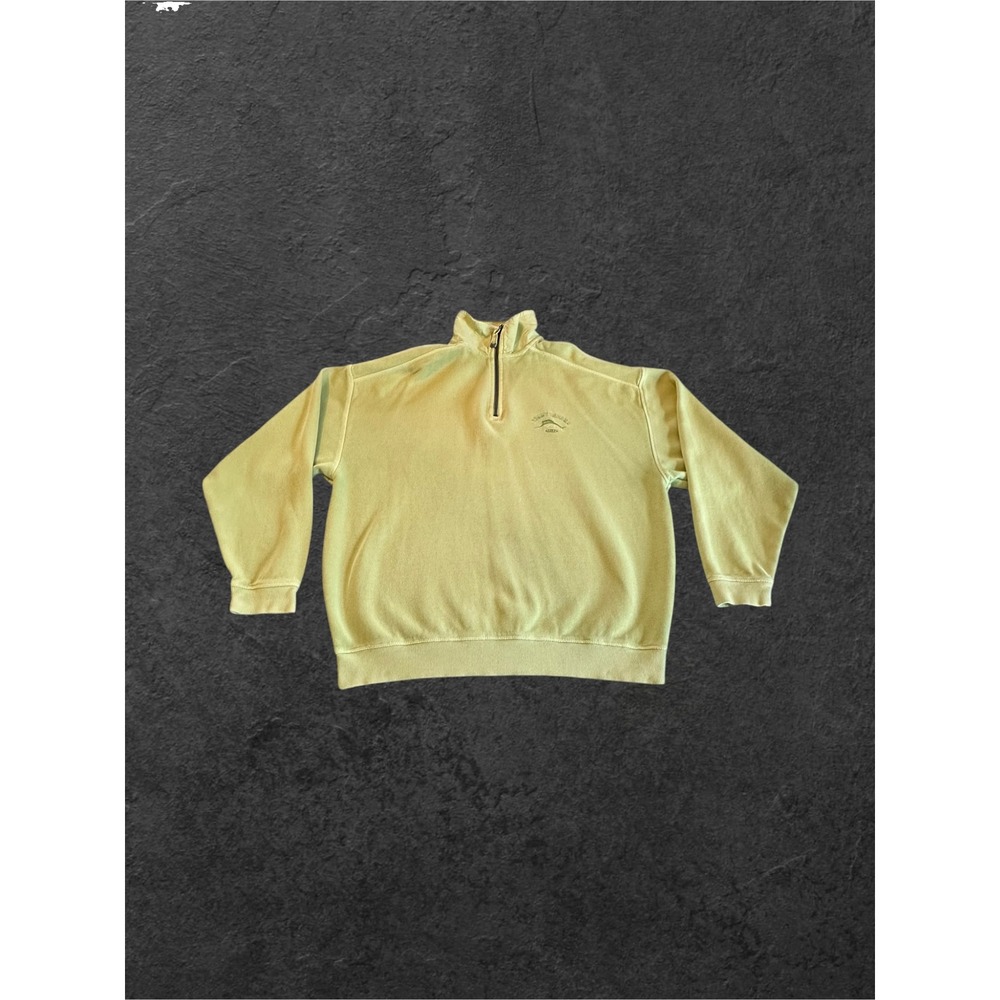 Tommy Bahama  Relax Quarter Zip Pullover Mens Large Muted Lime Green Cotton EUC